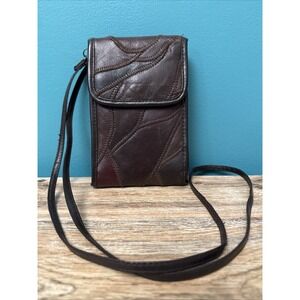 VTG 80s Brown Patchwork Leather Crossbody Sling Purse Wallet T.A. Tong Boho
